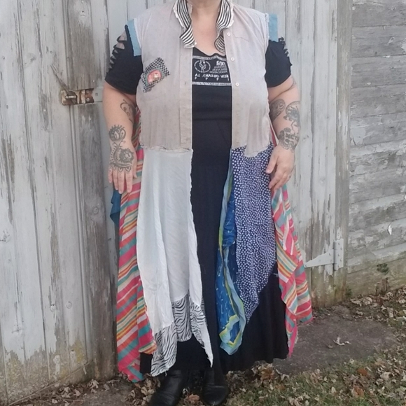 ArtWear Kimono Shirt Dress Upcycled Boho Handmade - Picture 7 of 8